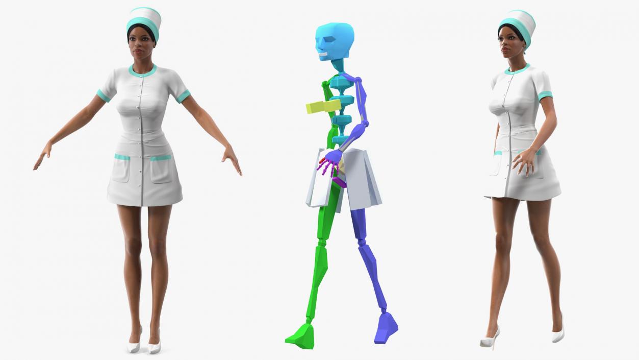 Light Skin Black Nurse Rigged 3D model