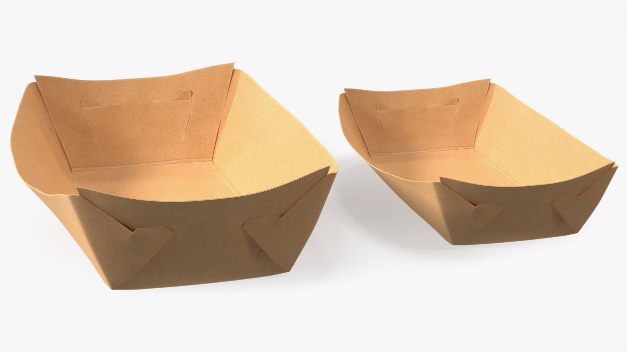 Brown Kraft Paper Food Trays Set 3D