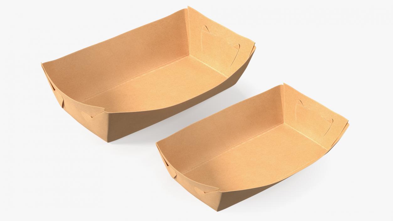 Brown Kraft Paper Food Trays Set 3D