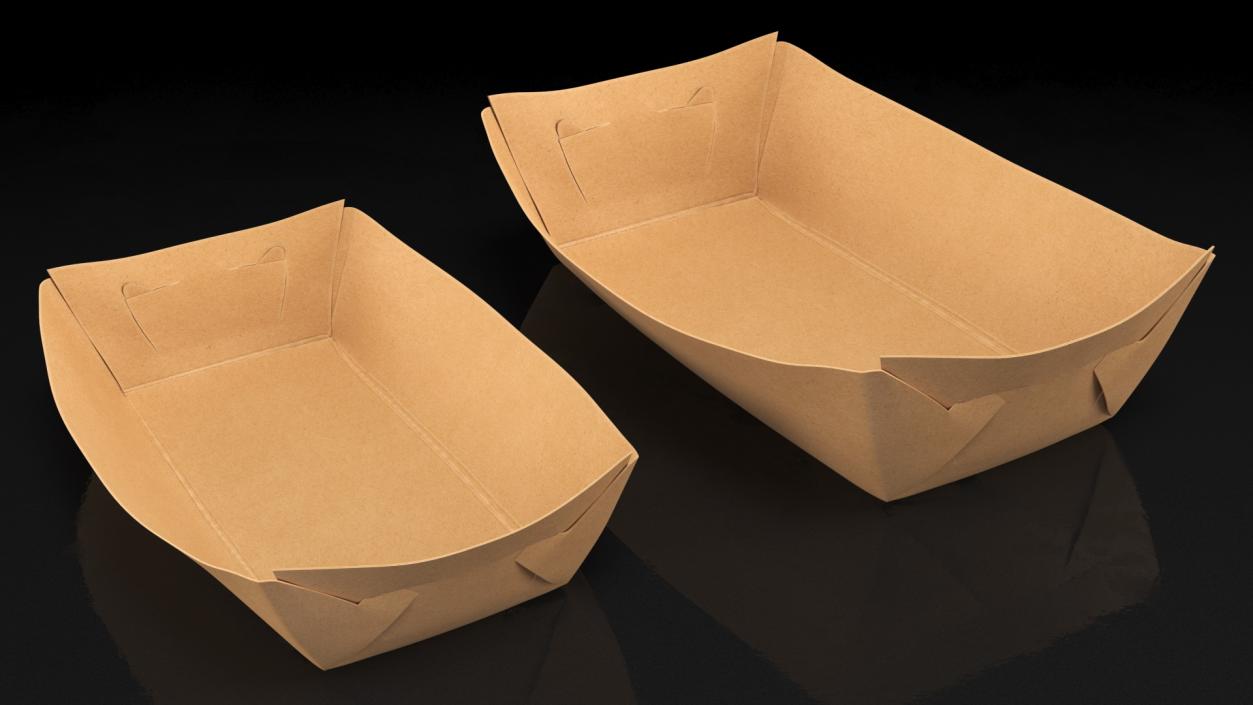 Brown Kraft Paper Food Trays Set 3D