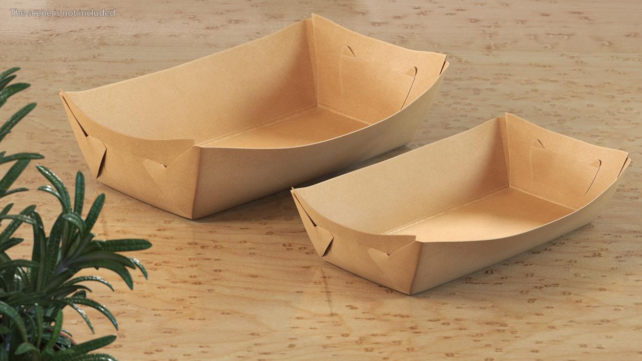 Brown Kraft Paper Food Trays Set 3D