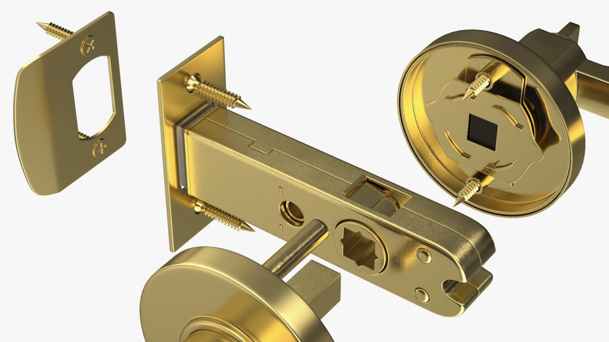 Passage Door Lock with Handle Gold 3D model