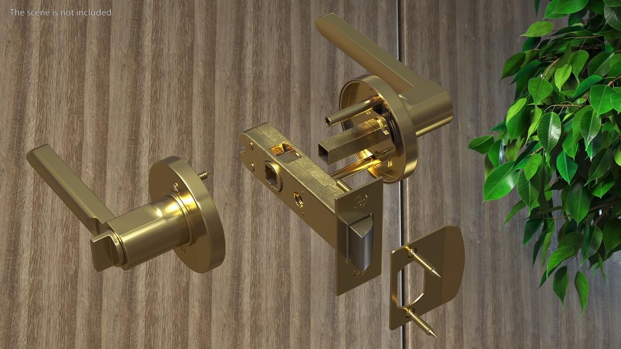 Passage Door Lock with Handle Gold 3D model