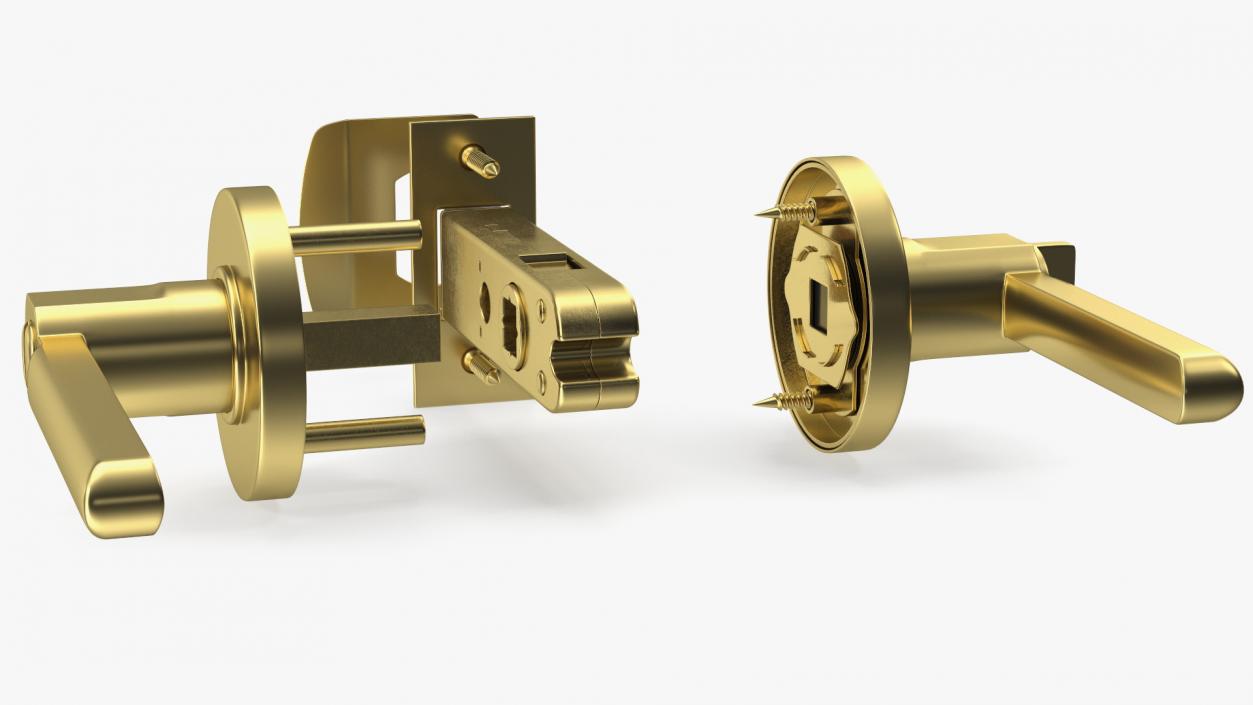 Passage Door Lock with Handle Gold 3D model