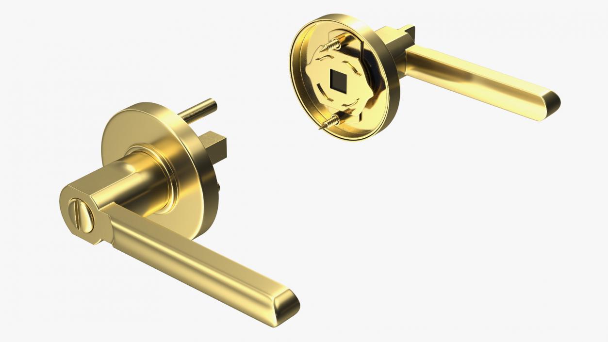 Passage Door Lock with Handle Gold 3D model