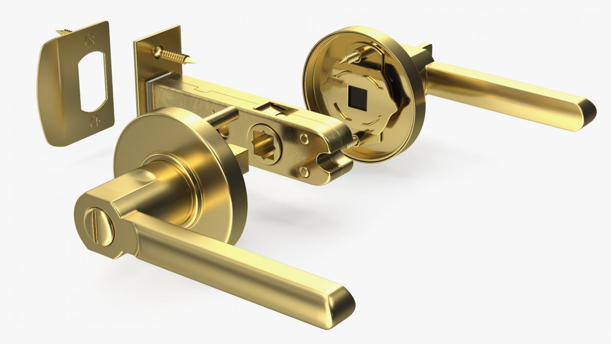 Passage Door Lock with Handle Gold 3D model