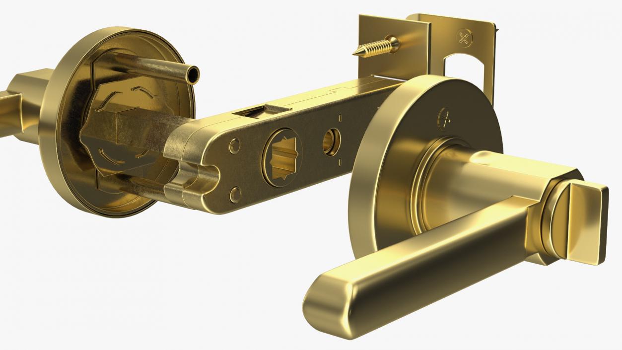 Passage Door Lock with Handle Gold 3D model