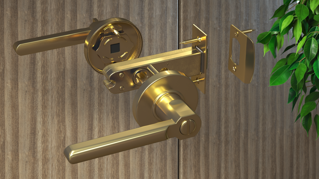 Passage Door Lock with Handle Gold 3D model