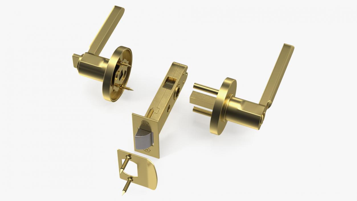 Passage Door Lock with Handle Gold 3D model