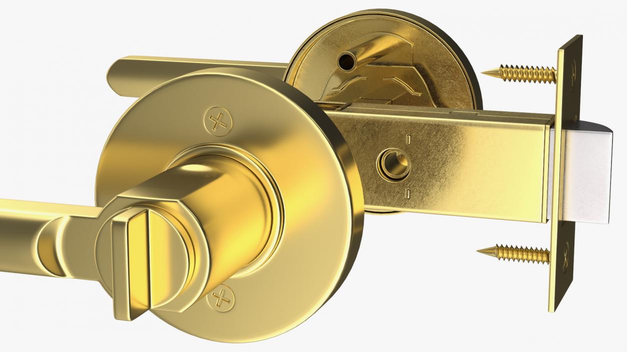 Passage Door Lock with Handle Gold 3D model