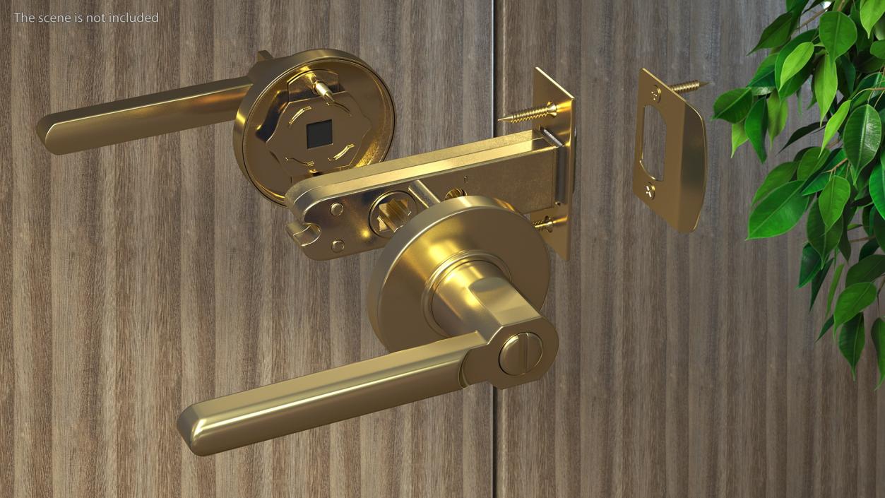 Passage Door Lock with Handle Gold 3D model