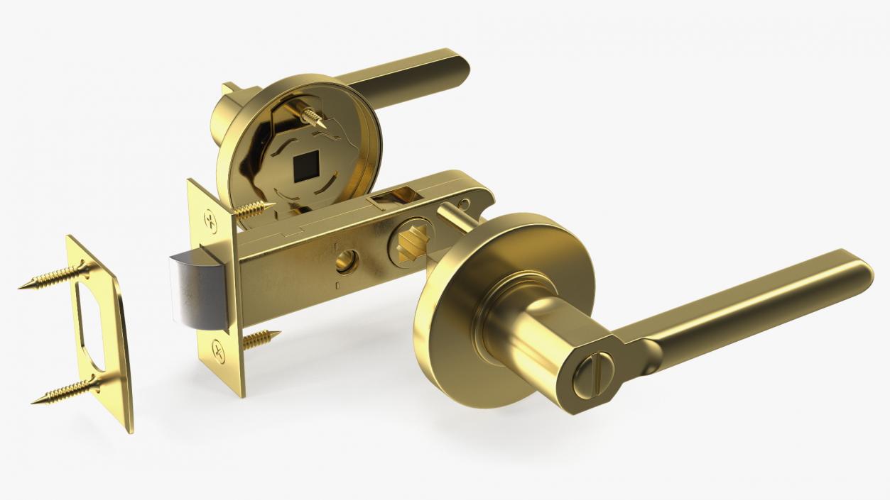 Passage Door Lock with Handle Gold 3D model