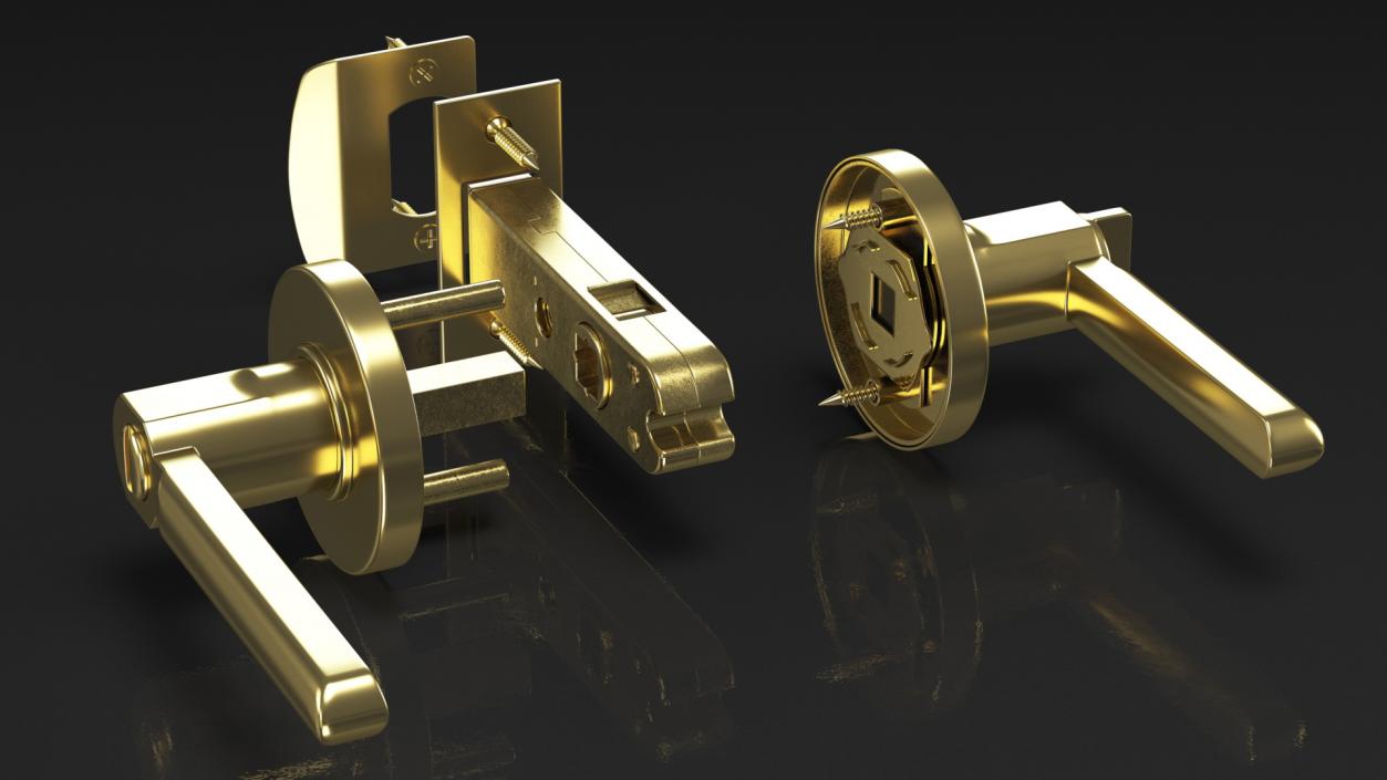 Passage Door Lock with Handle Gold 3D model