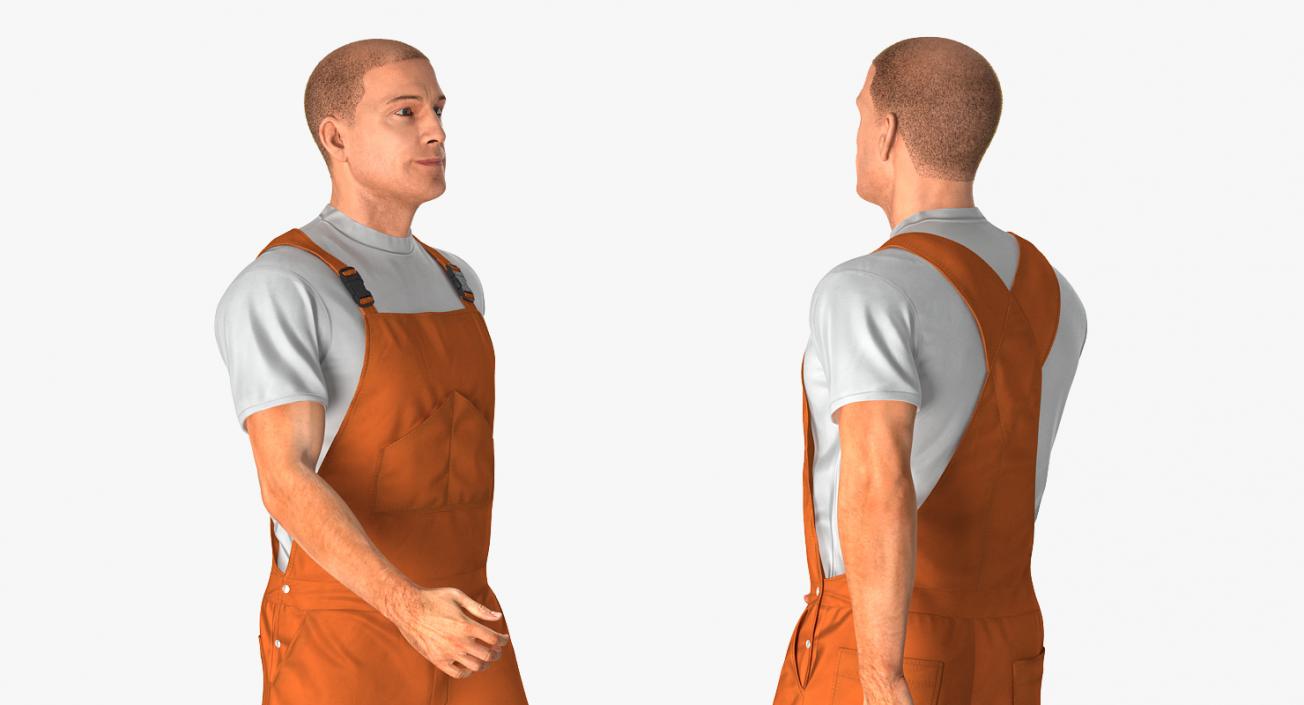 3D model Builder Wearing Orange Coveralls Walking Pose