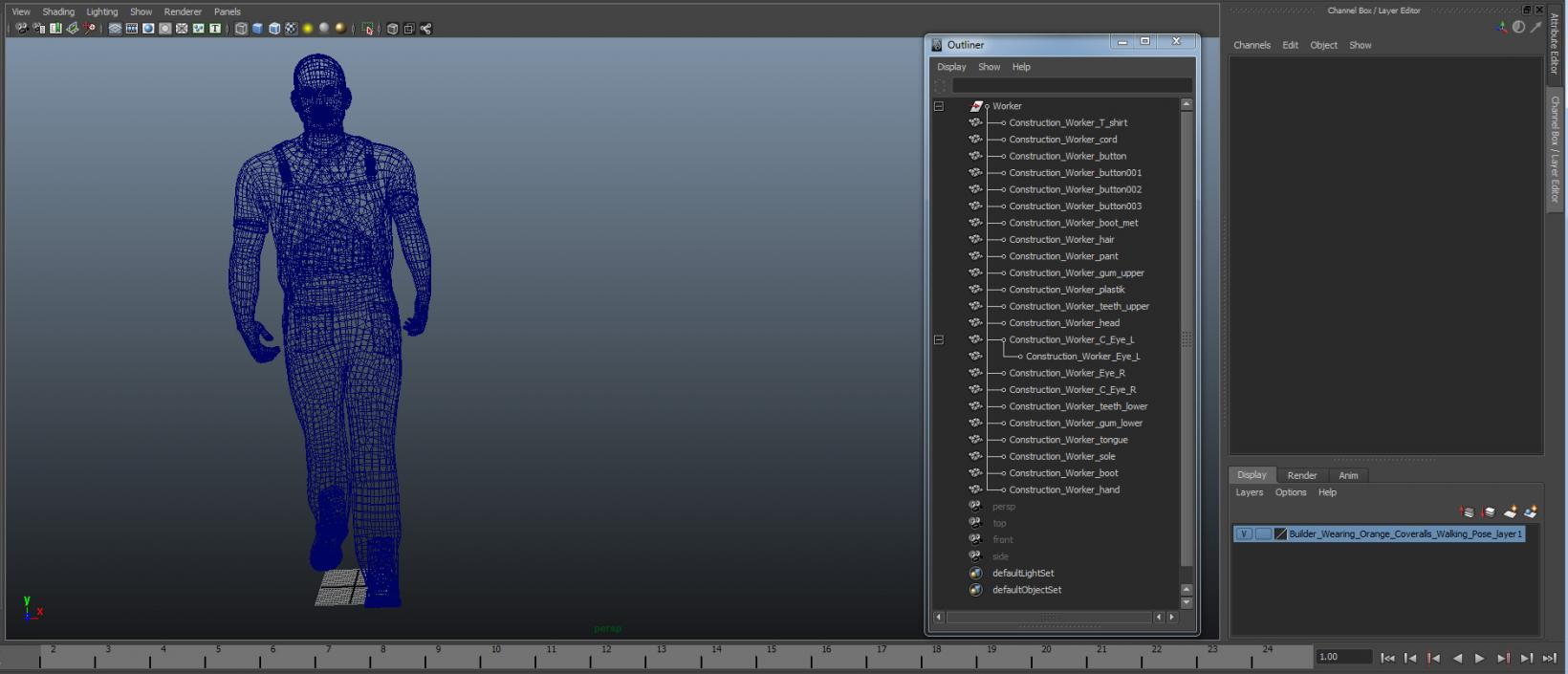 3D model Builder Wearing Orange Coveralls Walking Pose