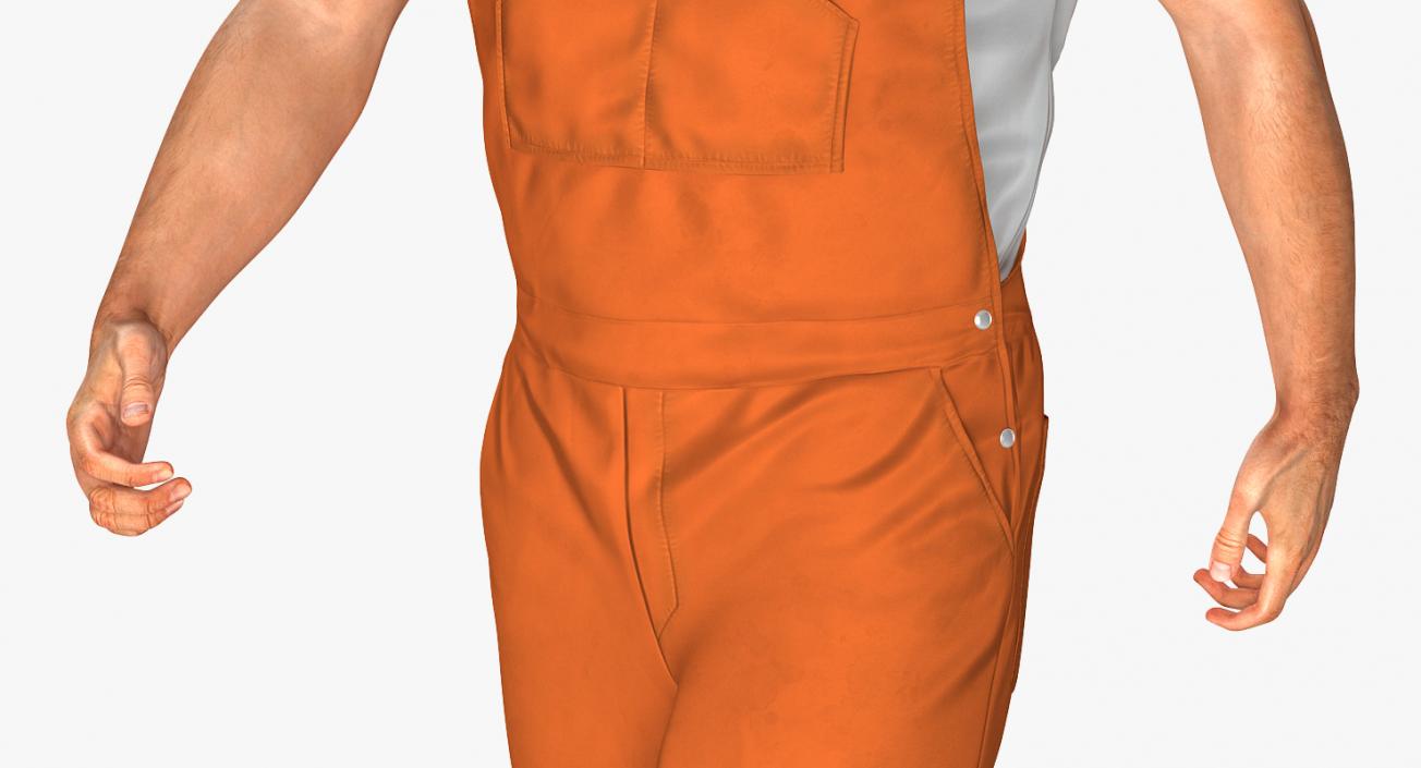 3D model Builder Wearing Orange Coveralls Walking Pose