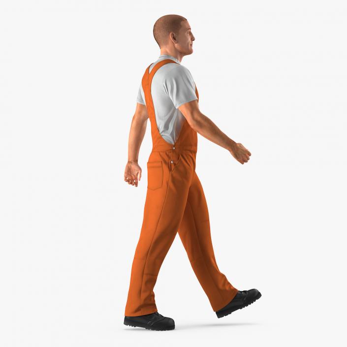 3D model Builder Wearing Orange Coveralls Walking Pose