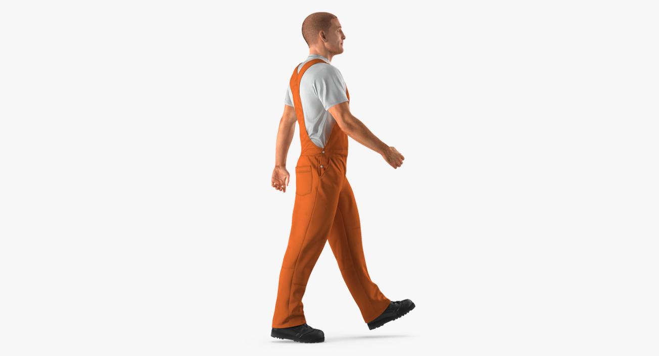 3D model Builder Wearing Orange Coveralls Walking Pose