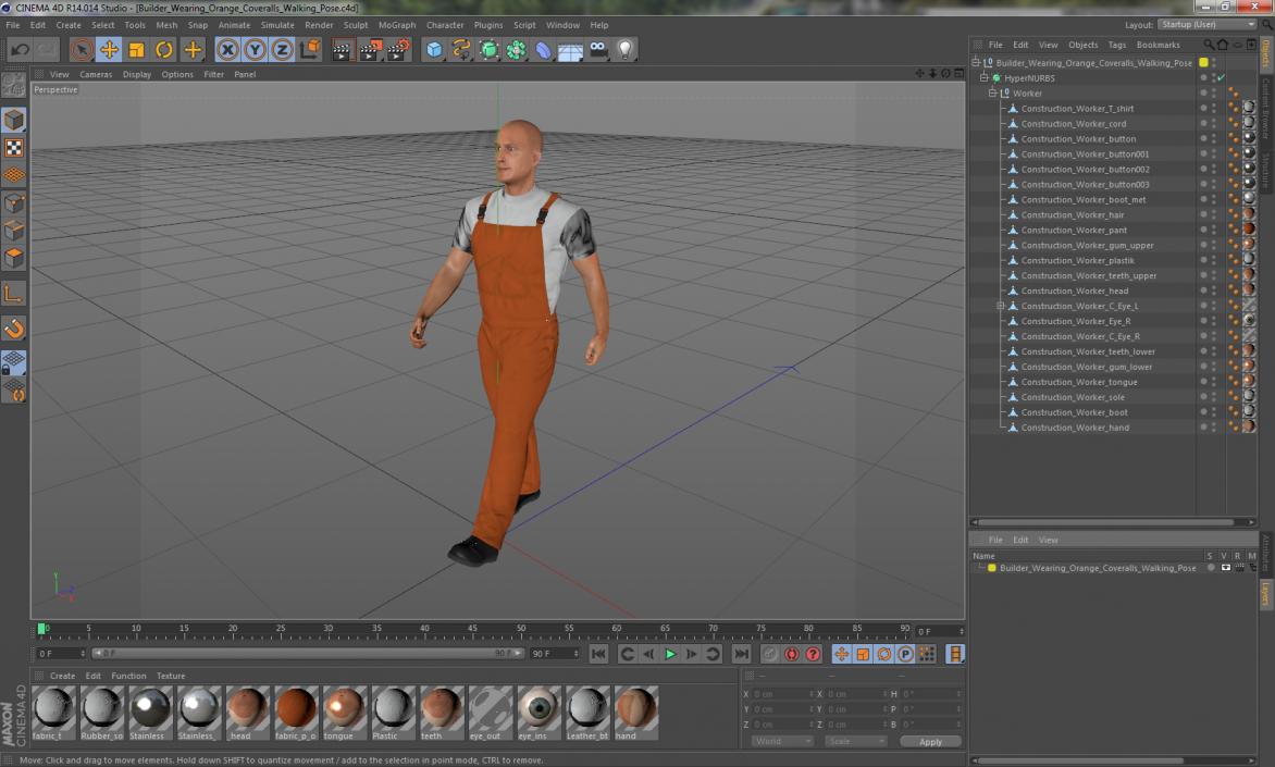 3D model Builder Wearing Orange Coveralls Walking Pose