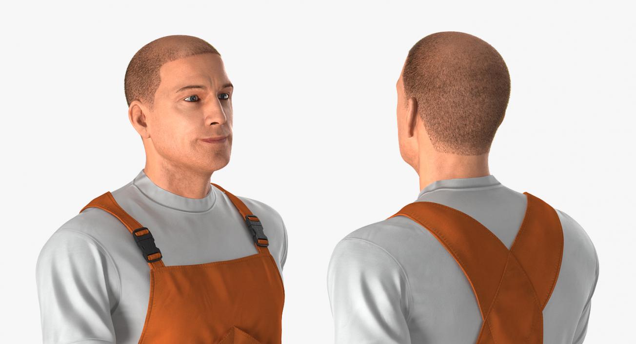 3D model Builder Wearing Orange Coveralls Walking Pose