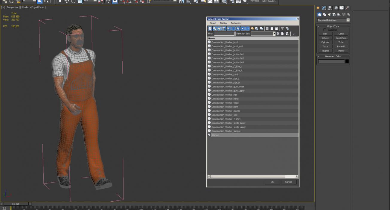 3D model Builder Wearing Orange Coveralls Walking Pose