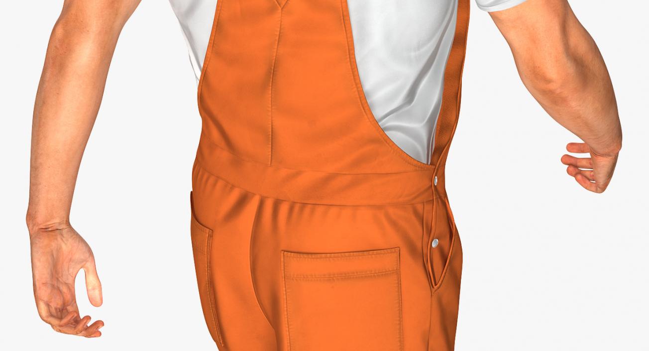 3D model Builder Wearing Orange Coveralls Walking Pose