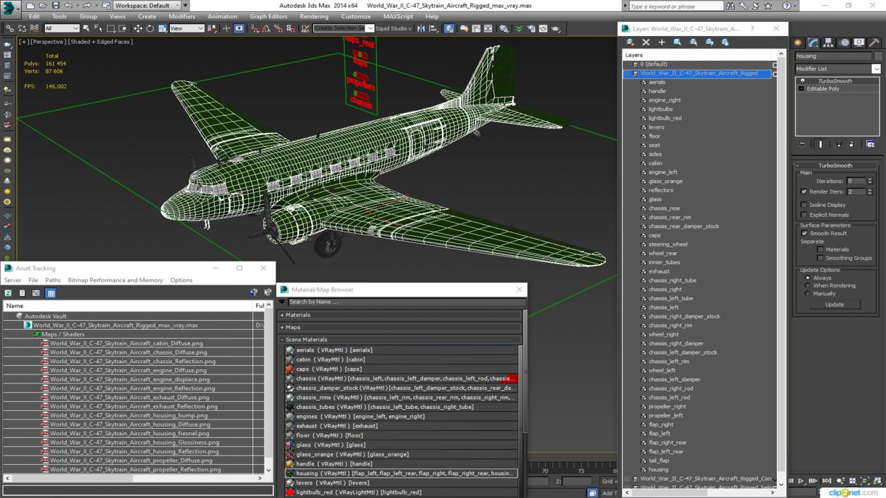 World War II C-47 Skytrain Aircraft Rigged 3D