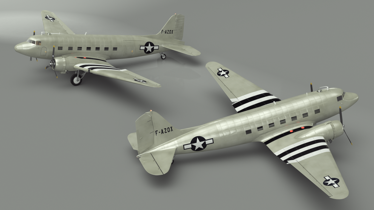 World War II C-47 Skytrain Aircraft Rigged 3D