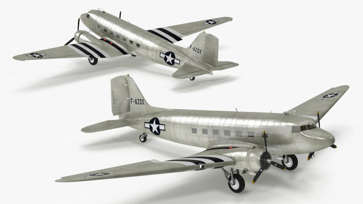 World War II C-47 Skytrain Aircraft Rigged 3D