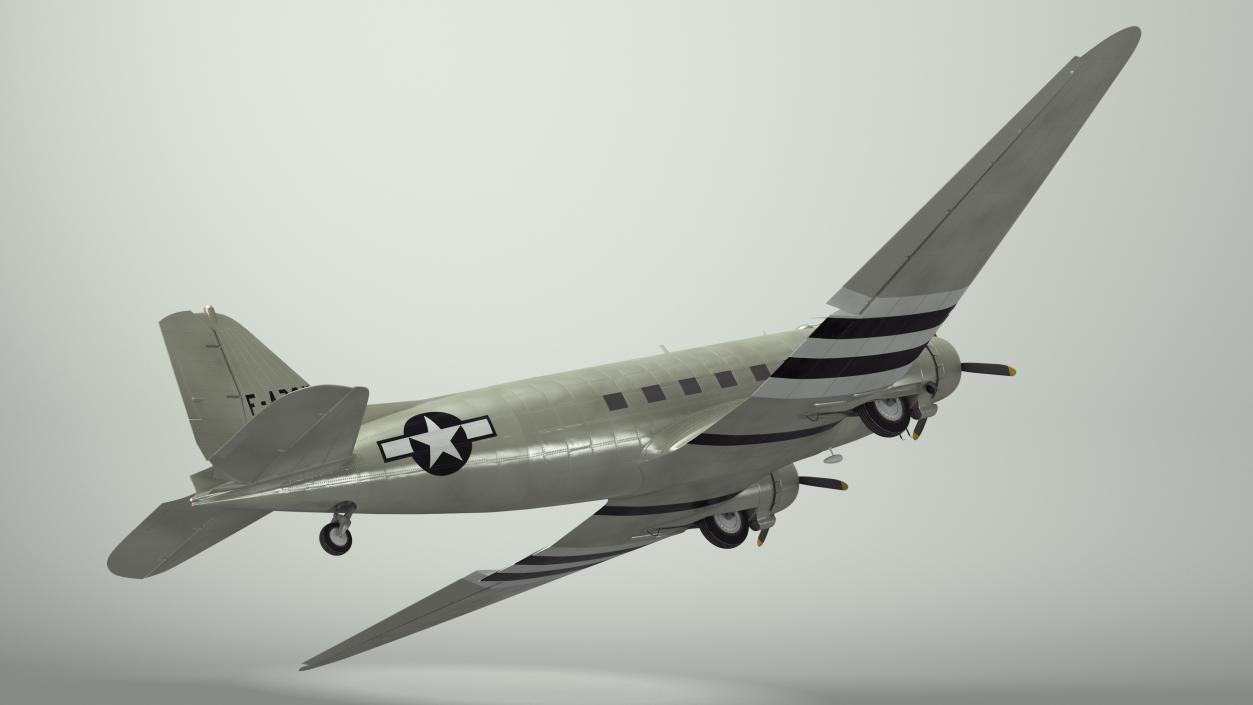 World War II C-47 Skytrain Aircraft Rigged 3D