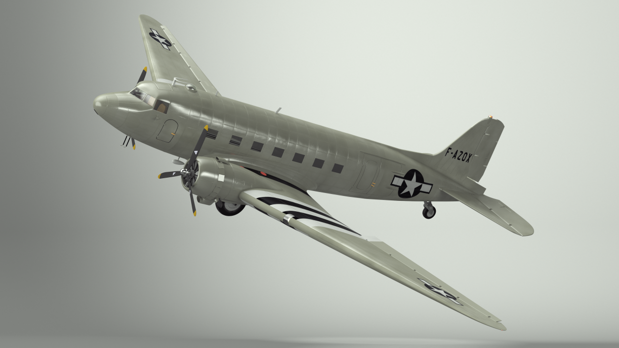 World War II C-47 Skytrain Aircraft Rigged 3D