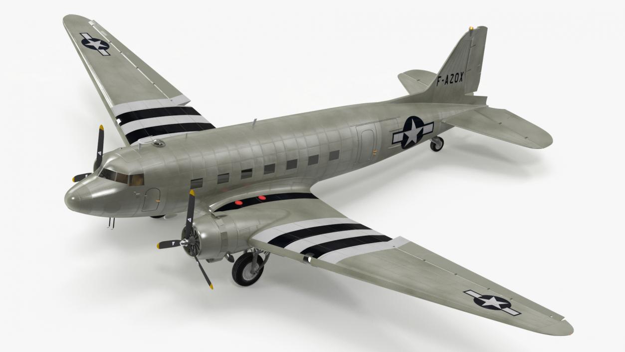 World War II C-47 Skytrain Aircraft Rigged 3D