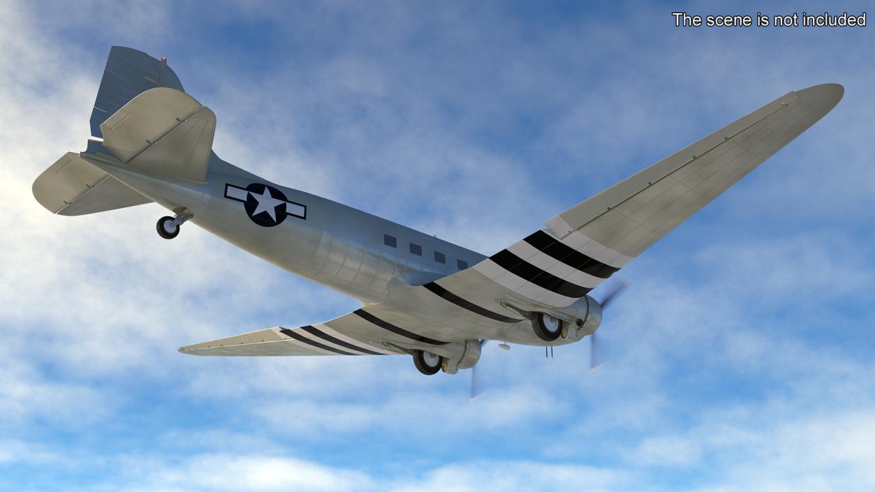 World War II C-47 Skytrain Aircraft Rigged 3D