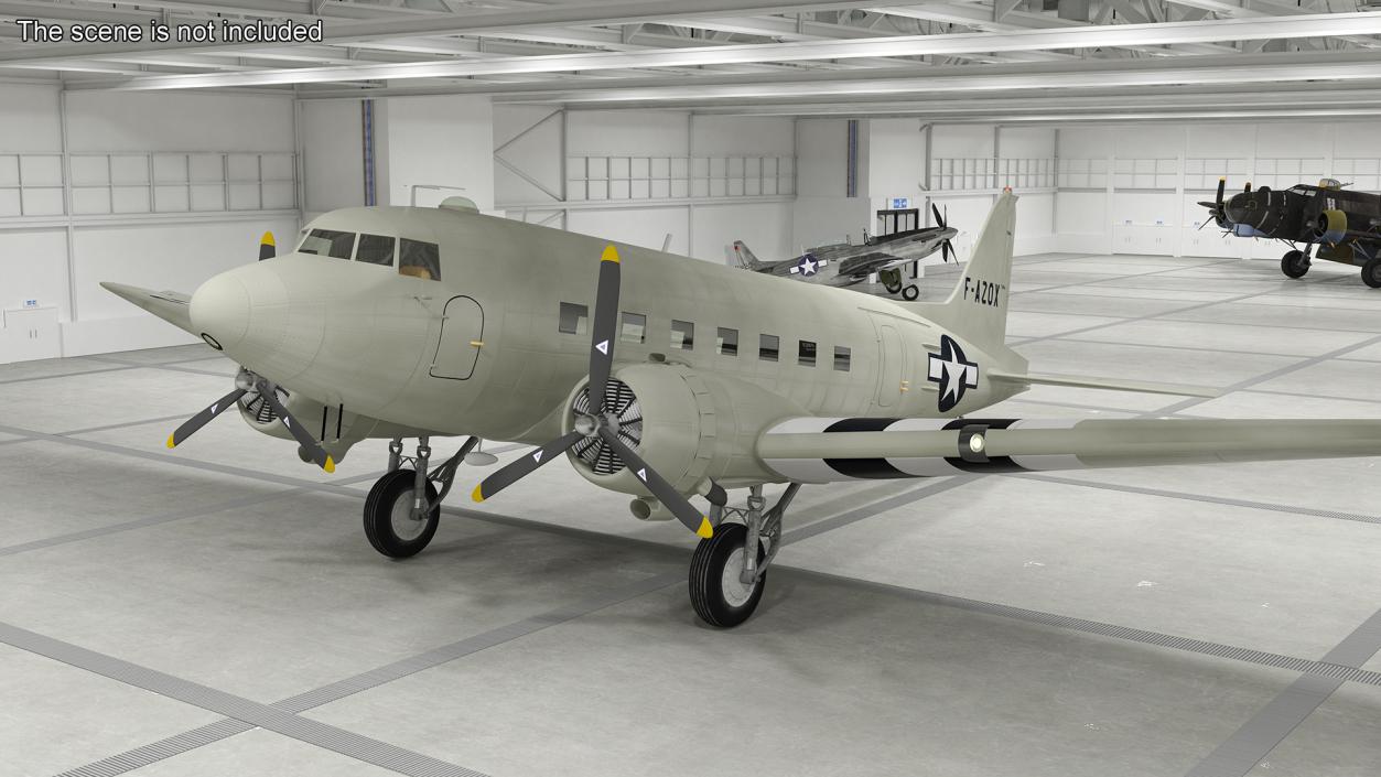 World War II C-47 Skytrain Aircraft Rigged 3D