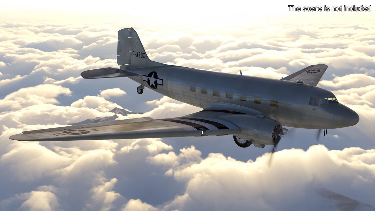 World War II C-47 Skytrain Aircraft Rigged 3D