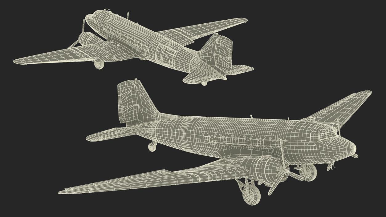 World War II C-47 Skytrain Aircraft Rigged 3D