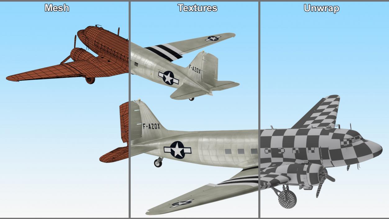 World War II C-47 Skytrain Aircraft Rigged 3D