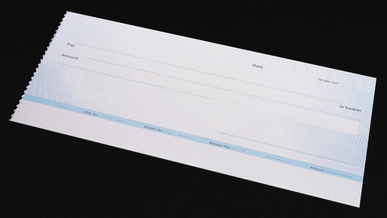 3D Torn Off Blank Bank Cheque