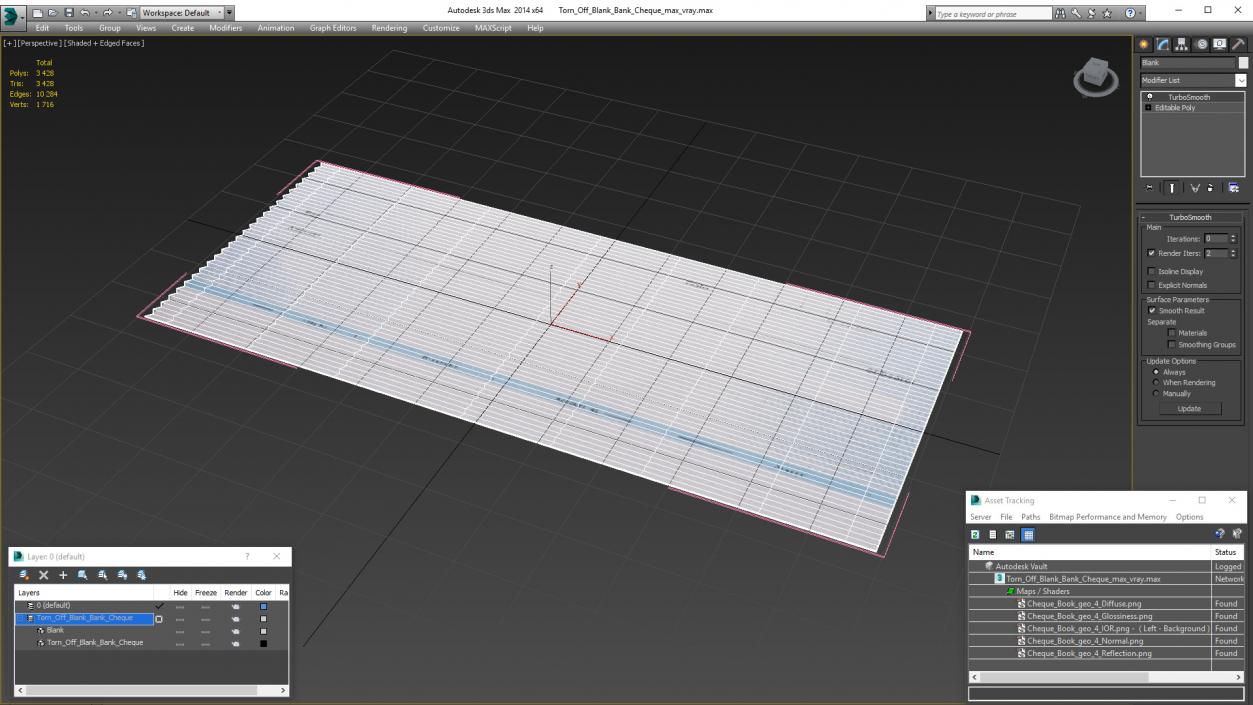 3D Torn Off Blank Bank Cheque