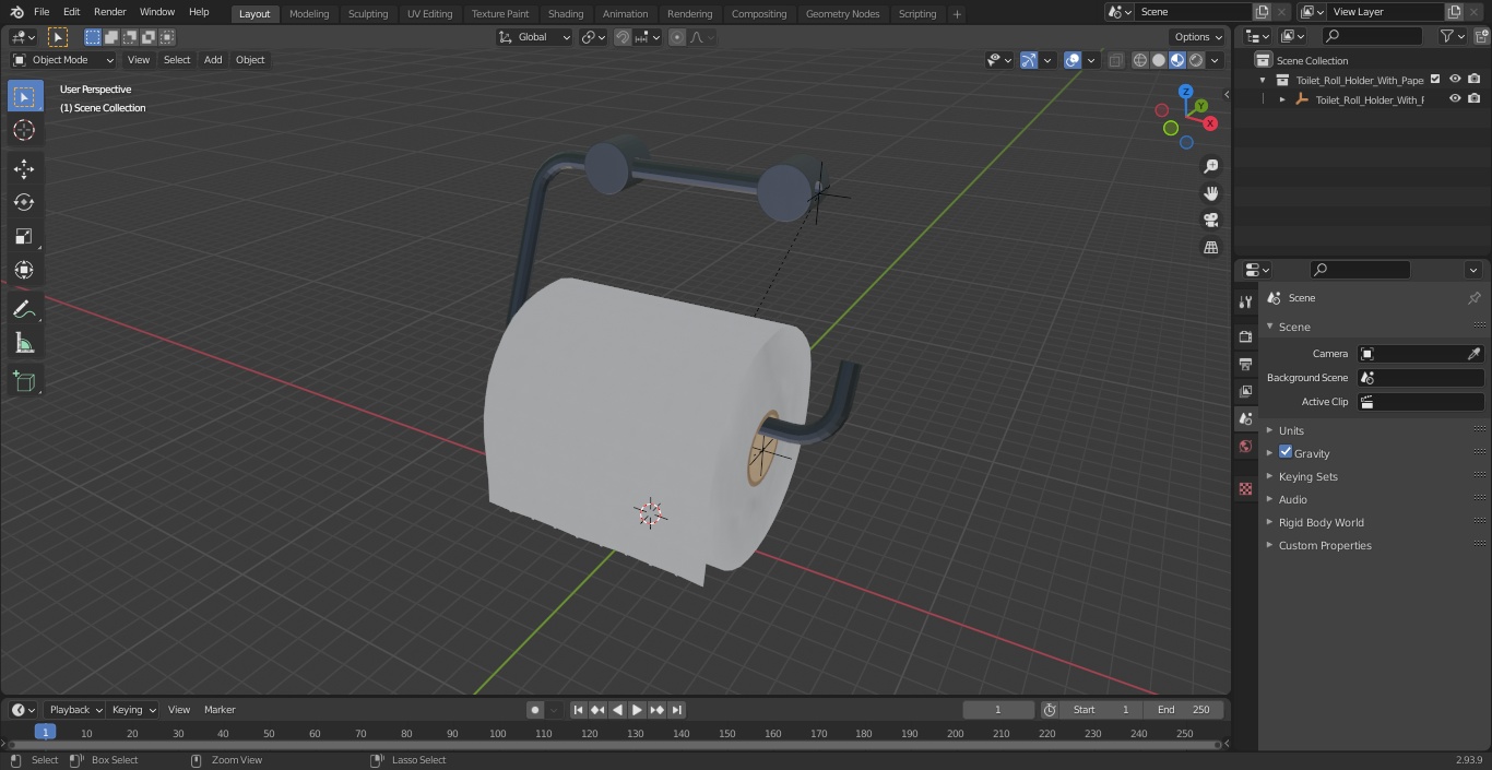 Toilet Roll Holder With Paper 3D model