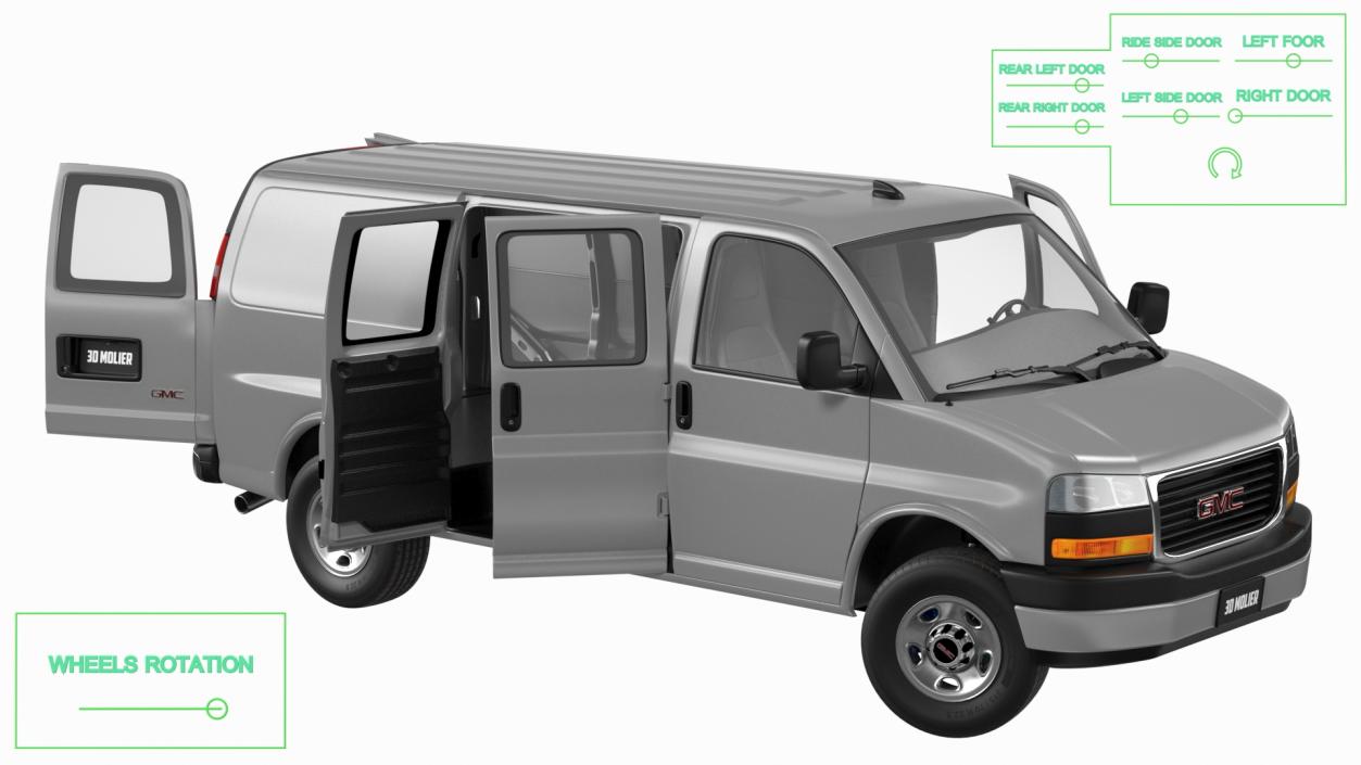 3D GMC Savana Van Grey Rigged