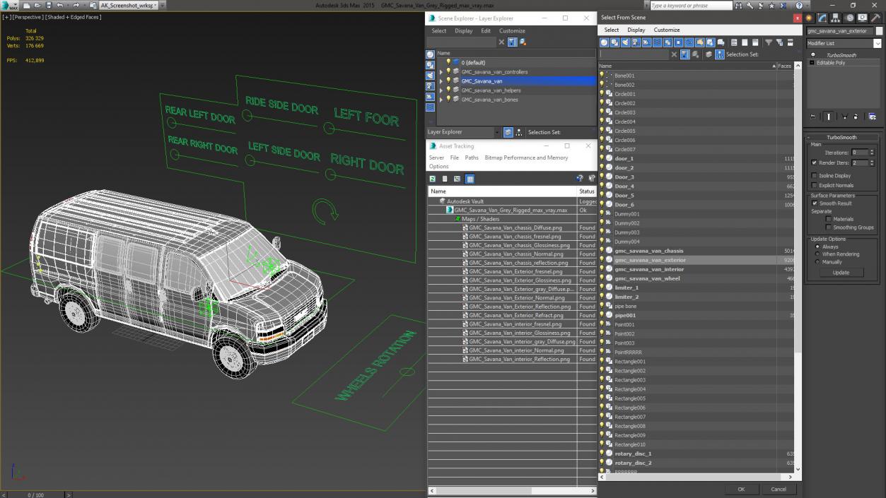 3D GMC Savana Van Grey Rigged