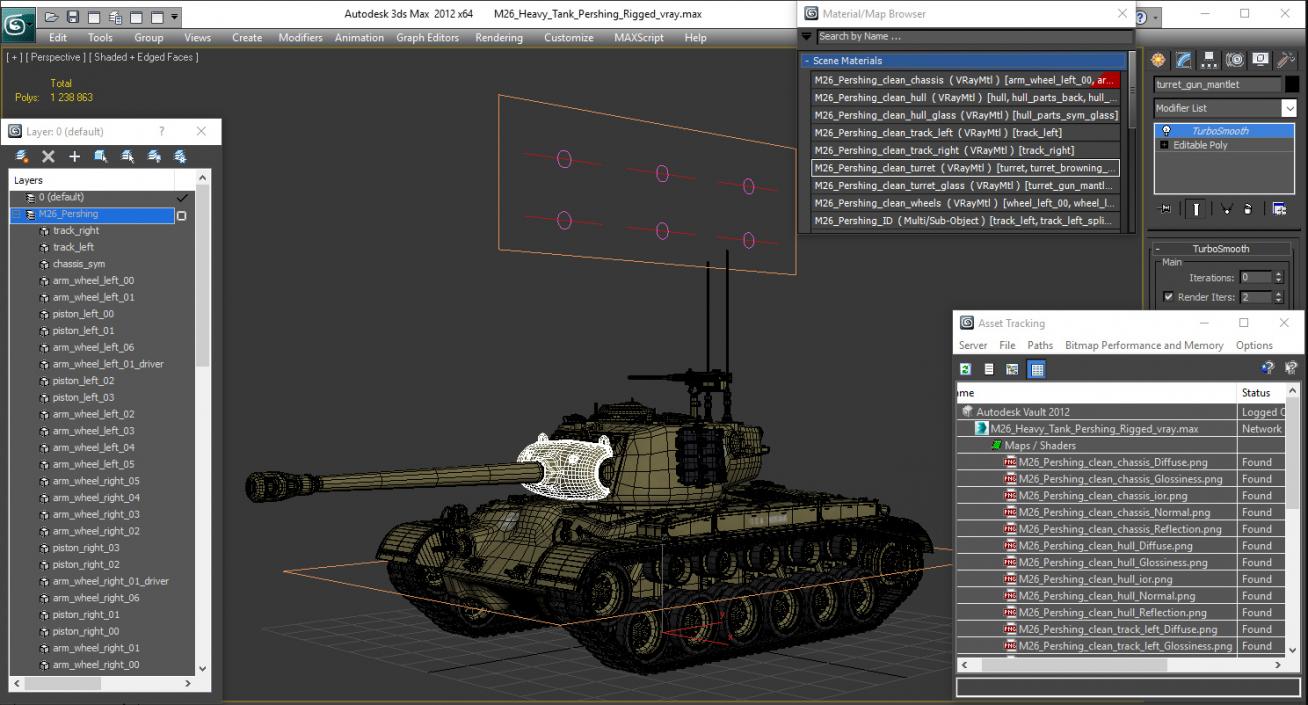 3D model M26 Heavy Tank Pershing Rigged