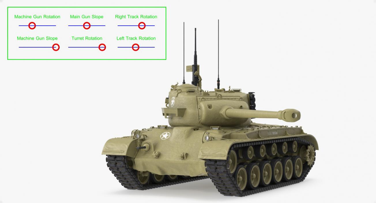 3D model M26 Heavy Tank Pershing Rigged