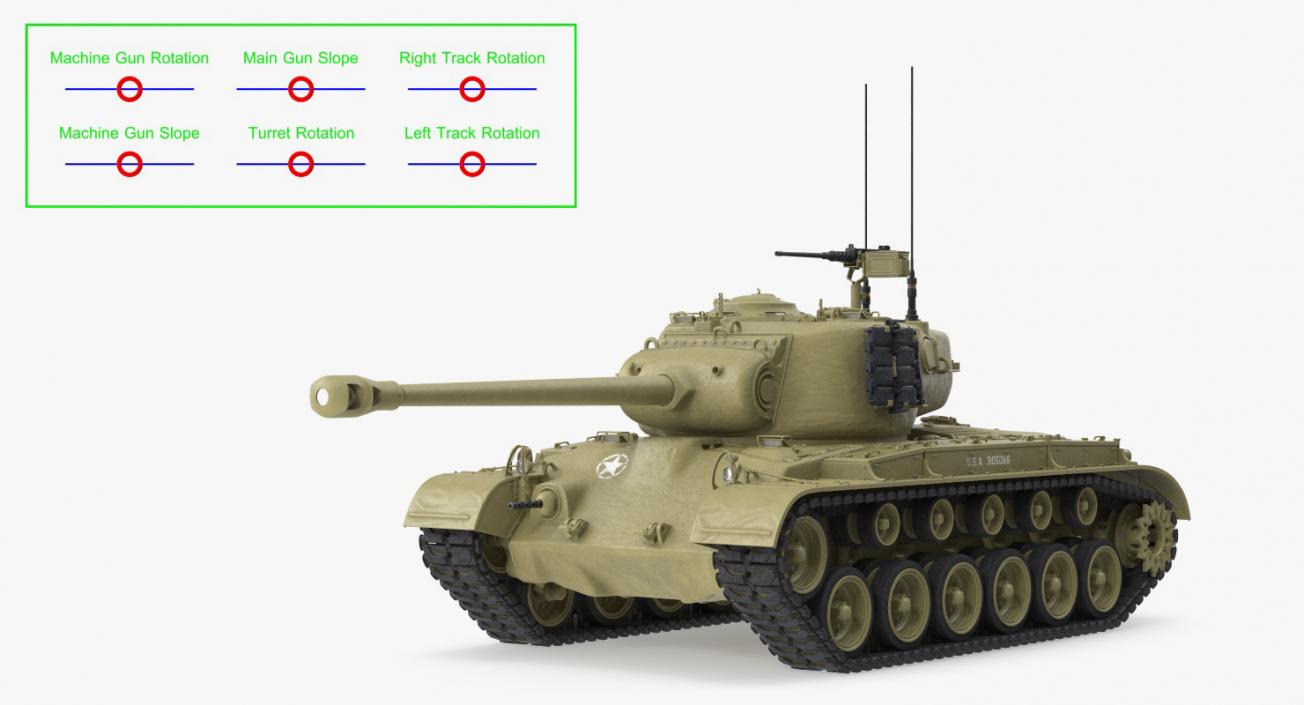 3D model M26 Heavy Tank Pershing Rigged