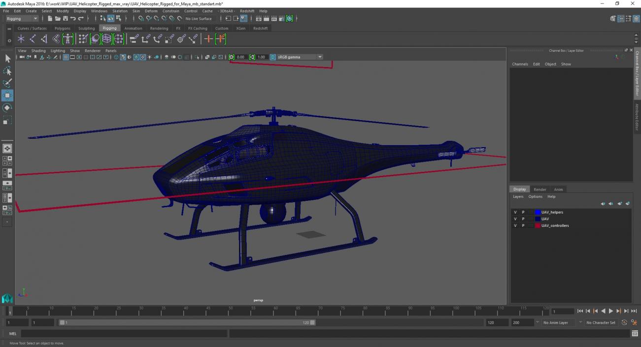 3D model UAV Helicopter Rigged for Maya