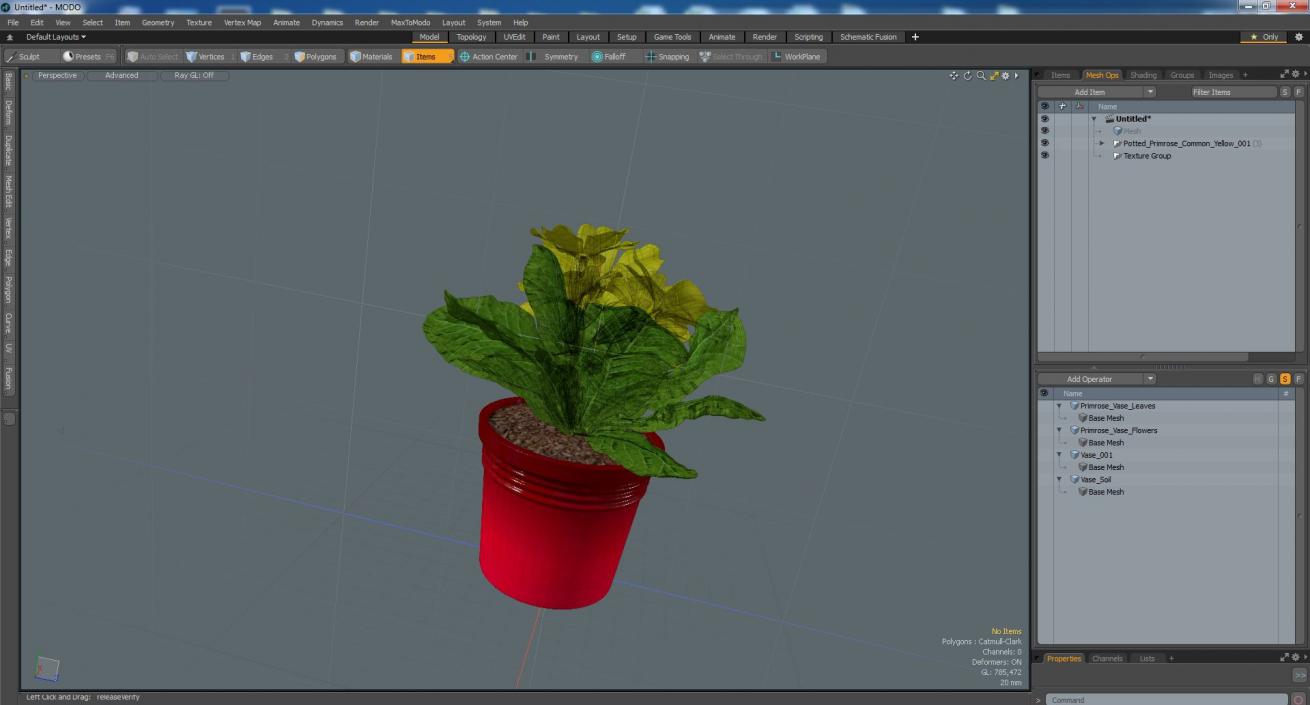 Potted Primrose Common Yellow 3D model