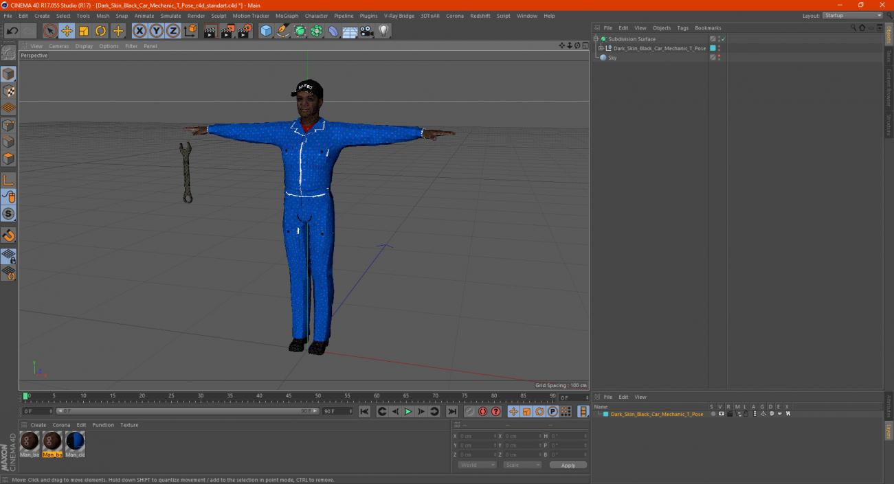 3D model Dark Skin Black Car Mechanic T Pose