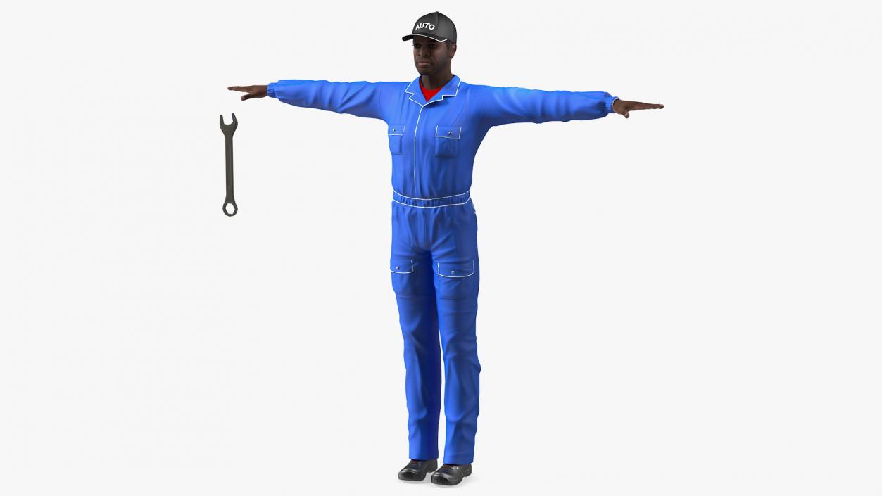 3D model Dark Skin Black Car Mechanic T Pose