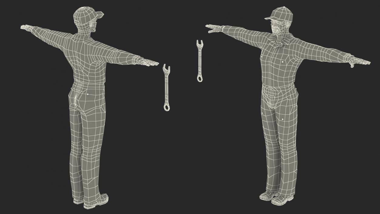 3D model Dark Skin Black Car Mechanic T Pose